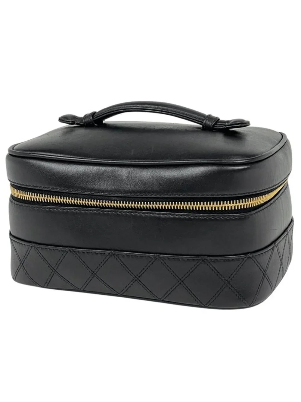 Chanel CC Logo Vanity Bicolor Makeup Pouch Leather Black